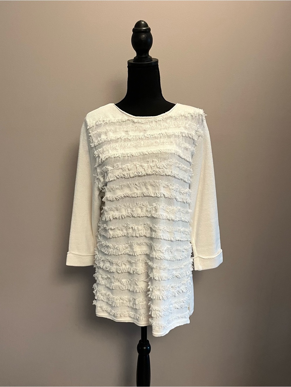 NIC+ZOE Off-White Cotton Crewneck Sweater, Size XXL